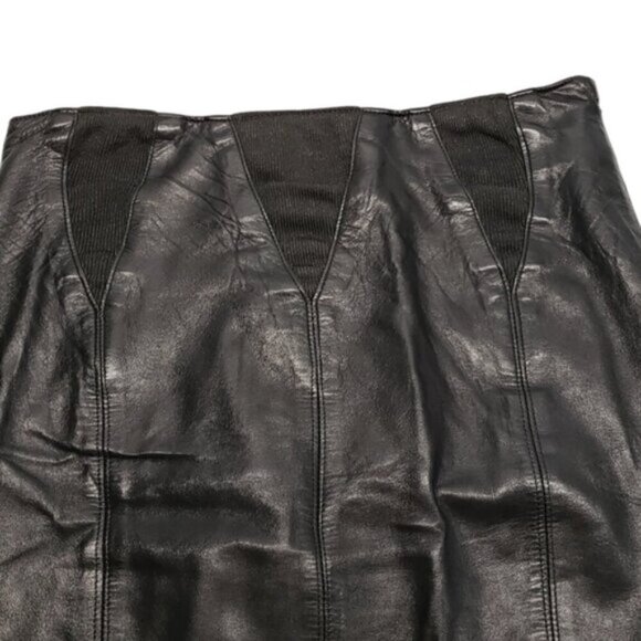 Vintage Jean-Claude Poitras Real Lamb Skin Leather Skirt Black Mini Bac… - Picture 4 of 12